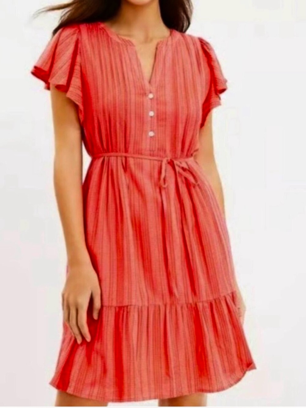NEW LOFT Flutter Sleeve Mini Dress, Coral Pink, Medium
